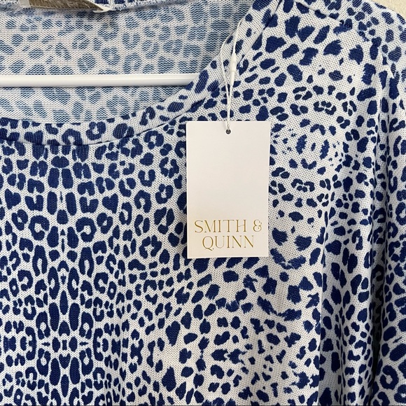 New Smith & Quinn Blue White Leopard Print Oversized Long Sleeve Top Size Small - Picture 1 of 5